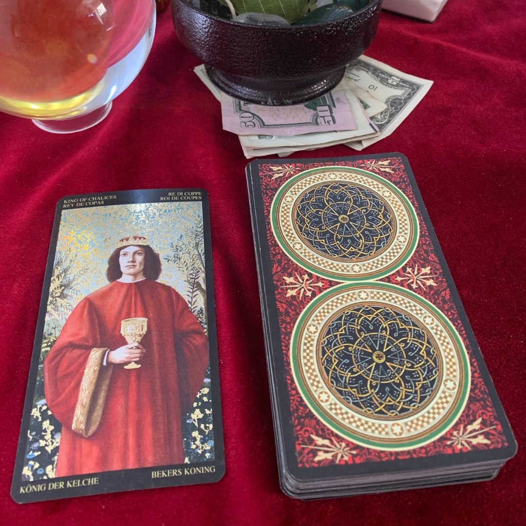 An abundance tarot card reading close-up of the king of cups